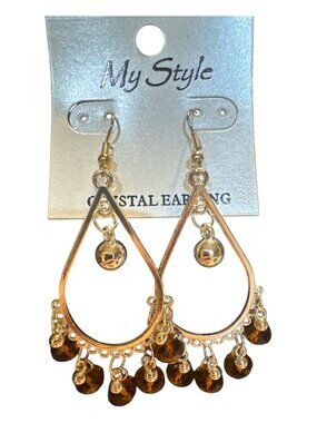 My Style Crystal Teardrop Earrings With Amber Beads Lead & Nickel Free